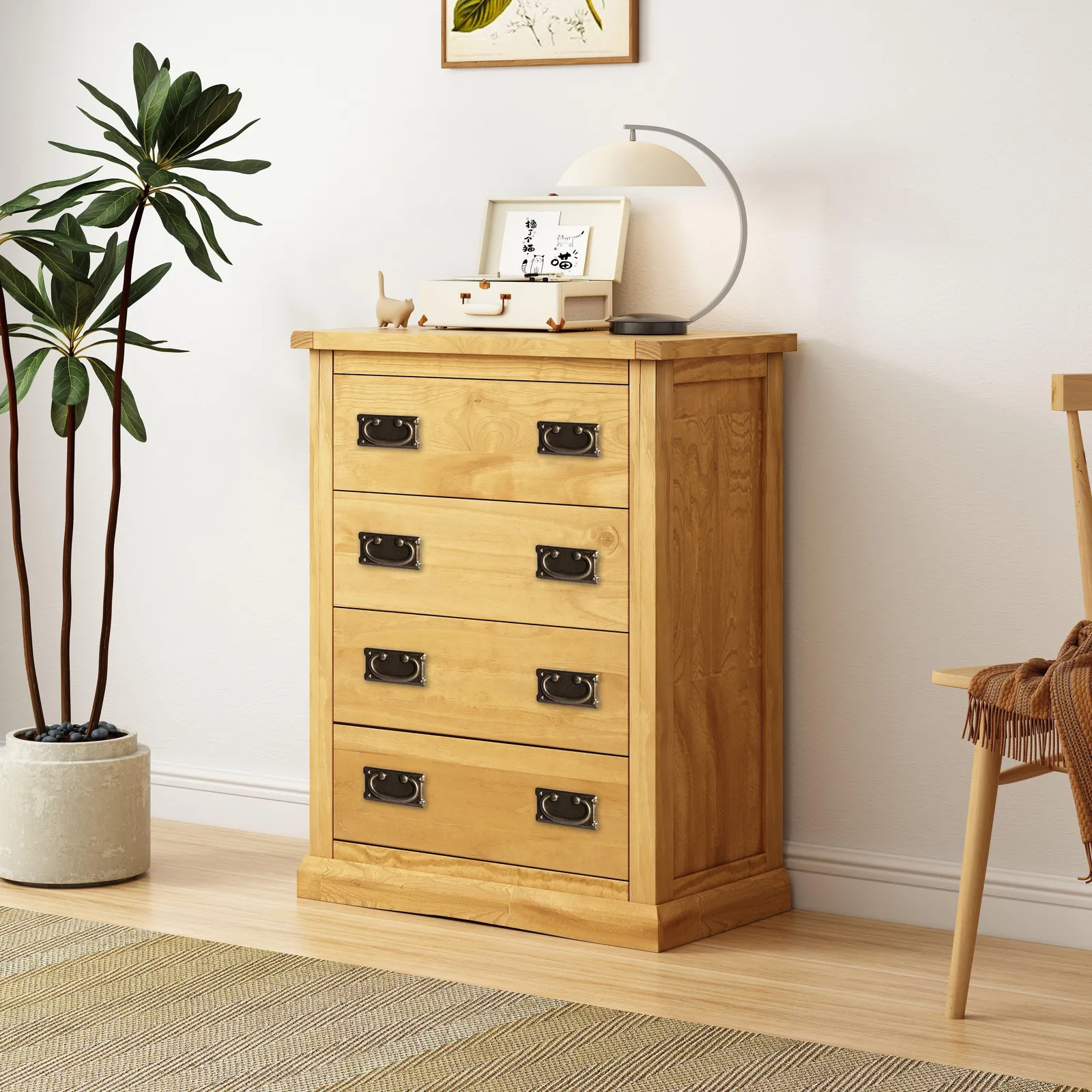Cabinet Bits Lucca 4 Drawer Chest of Drawers Bras Drop Handle in Light Brown