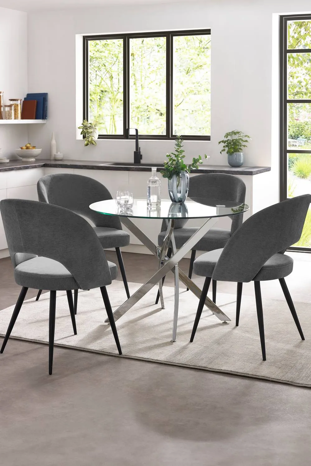 Julian Bowen Anderson Round Glass Top 4 Seater Dining Table in Silver 2