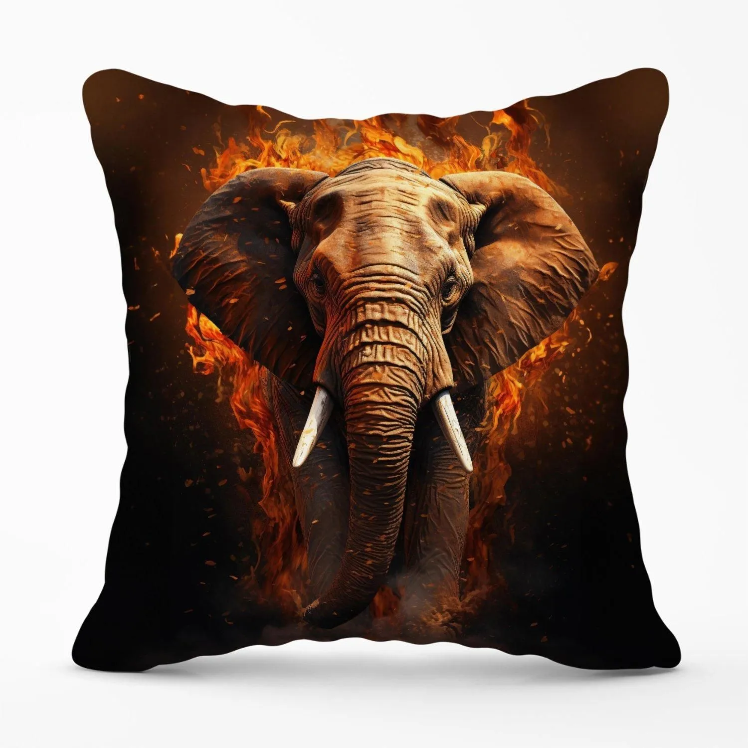 Warren Reed - Designer Splashart Elephant & fire Outdoor Cushion in Orange