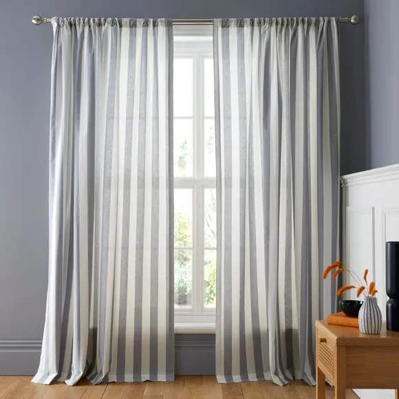 Beatrice Woven Stripe 100% Cotton Unlined Slot Top Curtains 2