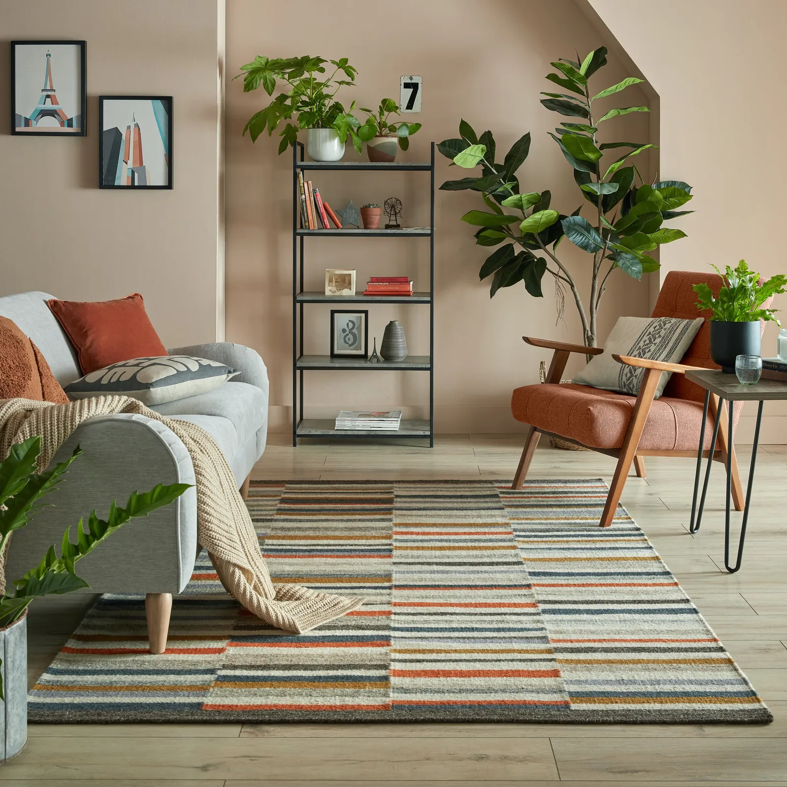 Drake Stripe Woven Rug Blue, Yellow and Orange