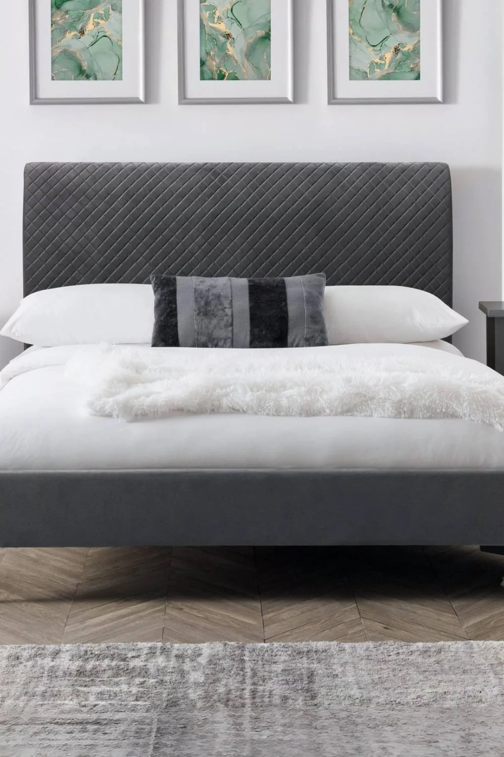 Julian Bowen Sanderson King Grey Velvet Quilted Headboard Bed