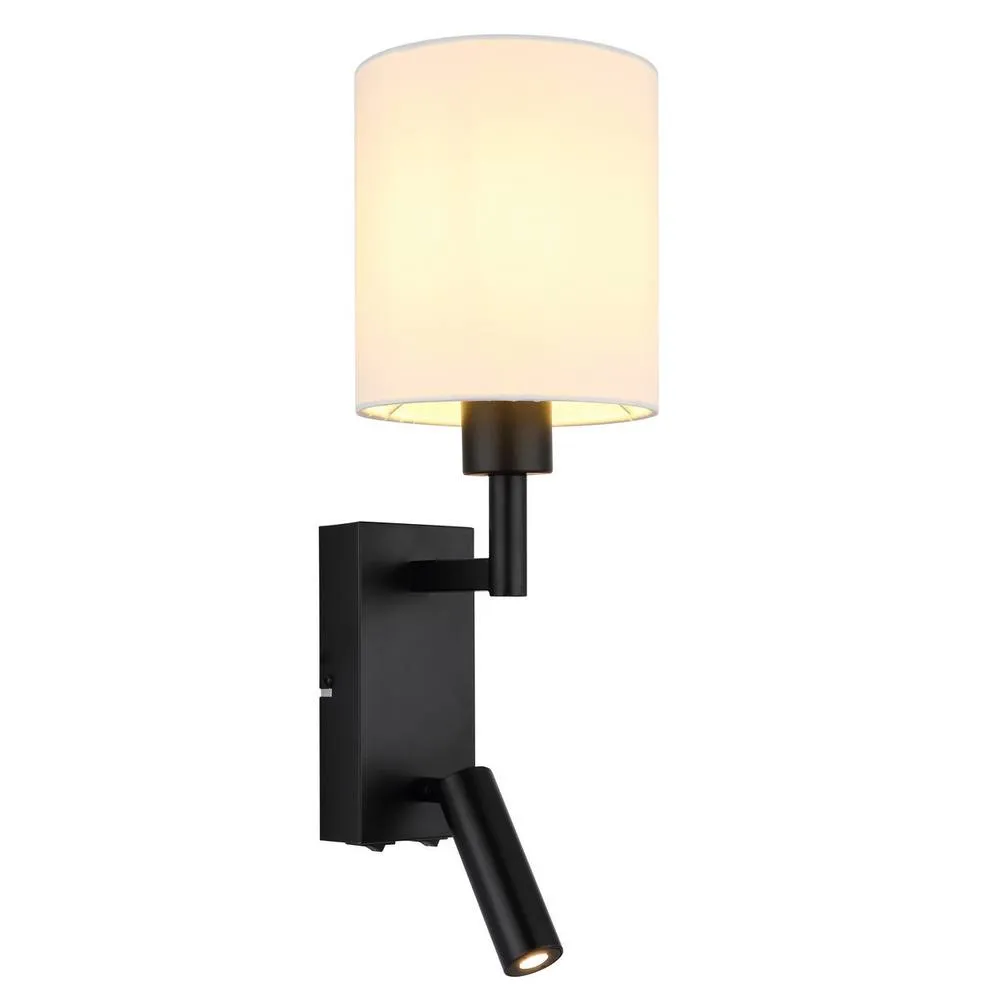 Netlighting Zamora Reading Wall Light Matt Black Textile White Shade E27