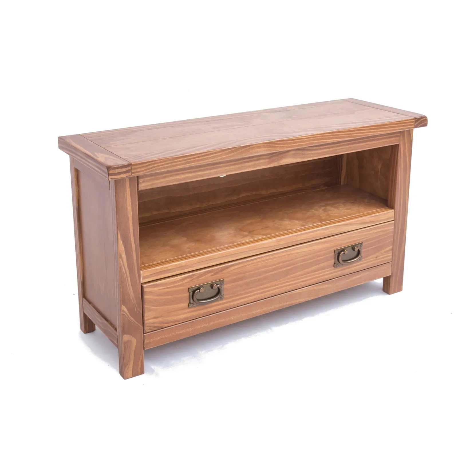 Cabinet Bits Padua Lacquered 1 Drawer TV Cabinet Brass Drop Handle in Brown 3