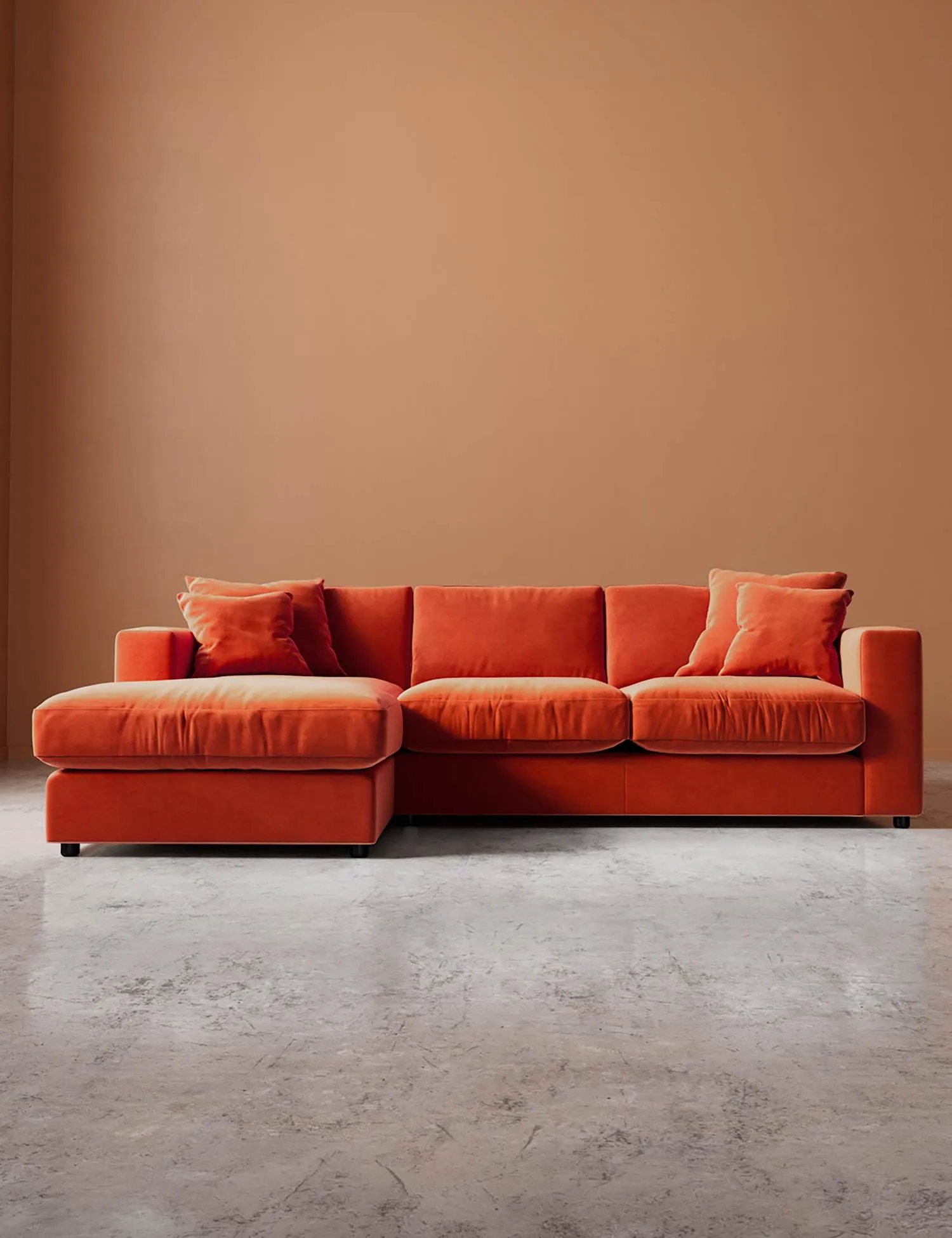 Swoon Easy Velvet Left Corner Sofa Orange