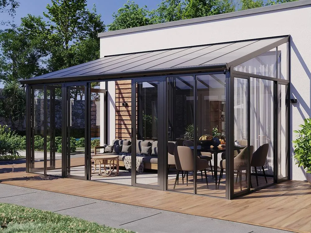 Vente-unique Aluminium & Polycarbonate Conservatory With UV Protection - 16 M² in Dark Grey 3