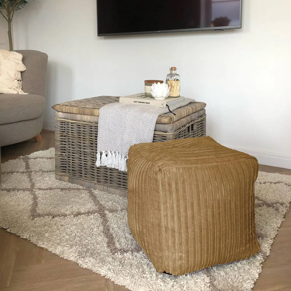 rucomfy Beanbags rucomfy Indoor Jumbo Cord Bean Bag Footstool - Cube Pouffe in Light Brown