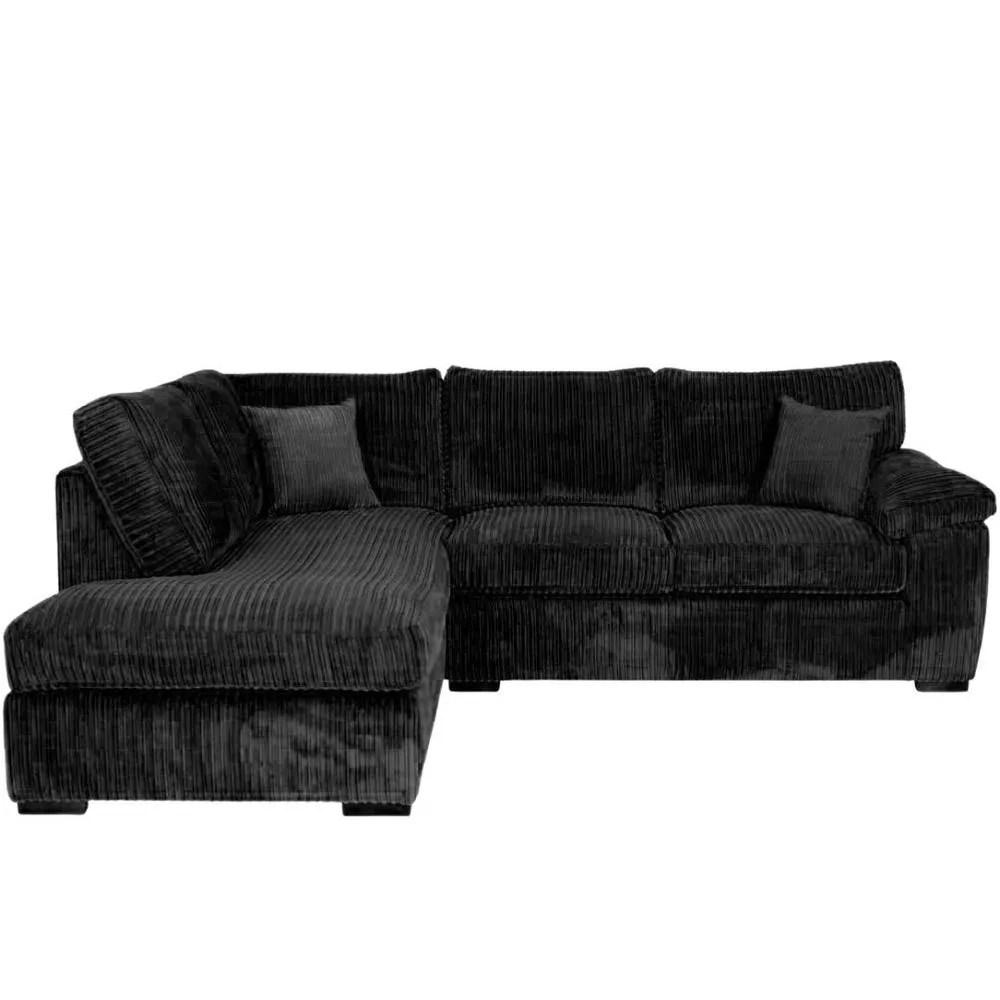 Bliss Furniture Jumbo Cord L Shape 4 Seater Left Hand Corner Sofa in Black Colour