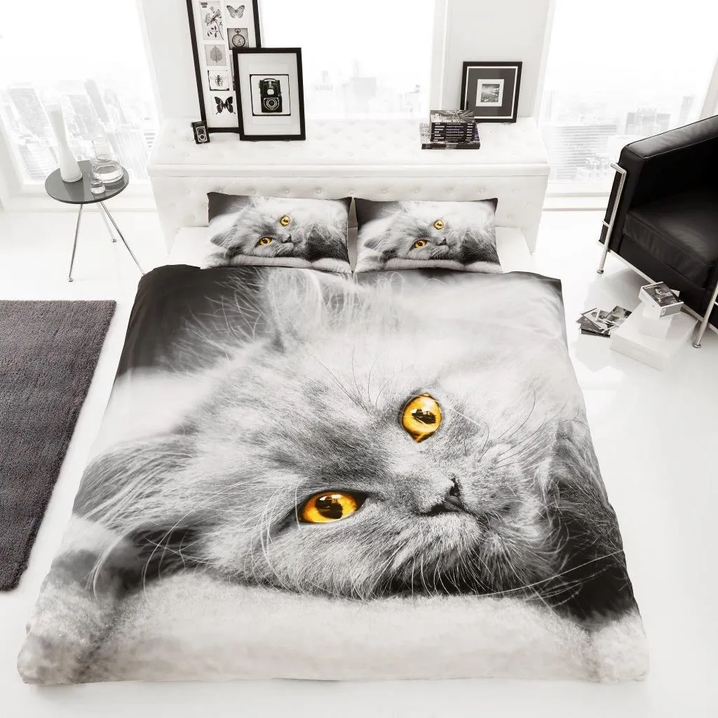 Smart Living 3D Effect Animal Polycotton Printed Duvet Cover Set in Silver 1