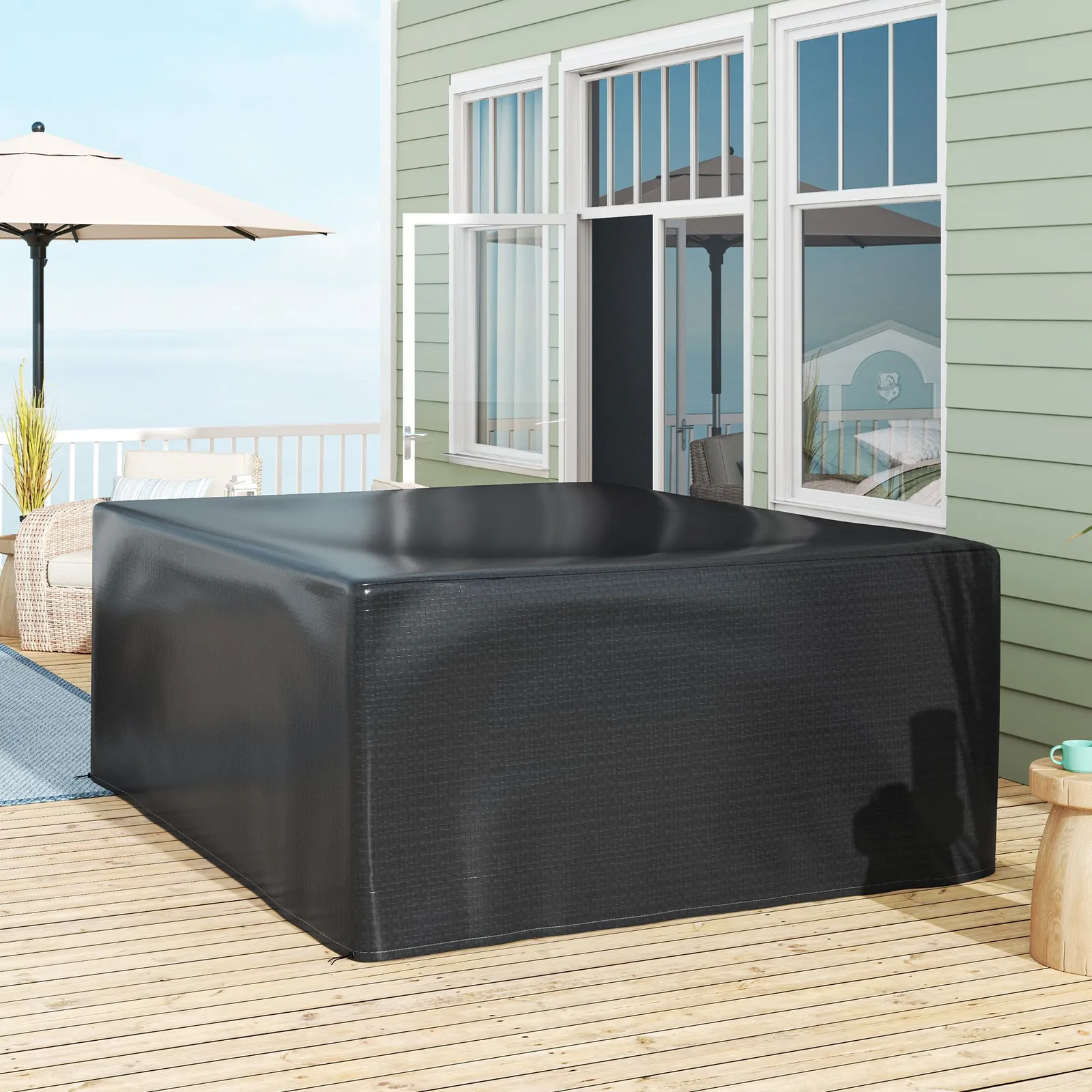 OUTSUNNY 235x190x90cm Large Patio Set Outdoor Garden Furniture Cover Black