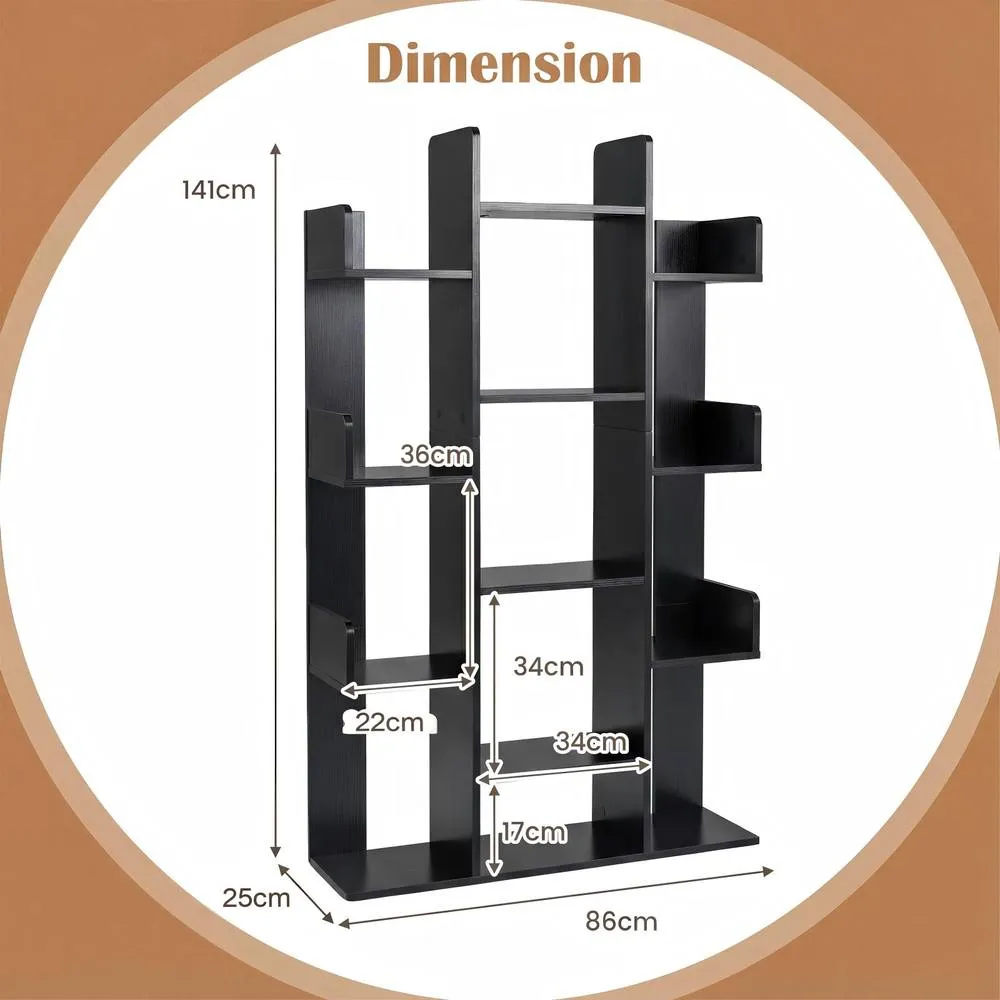 Costway Wooden Bookshelf Tall Bookcase Corner Storage Organizer Display Shelf in Black 2