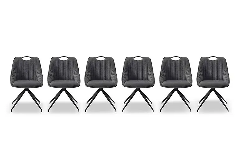 Petra Set of 6 Fabric Swivel Dining Chairs - Dark Grey