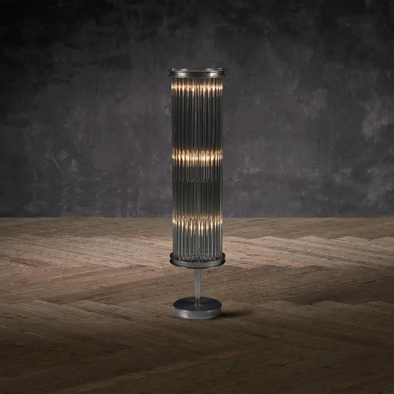 Timothy Oulton Rod Tiny Floor, Round, Grey Glass | Barker & Stonehouse