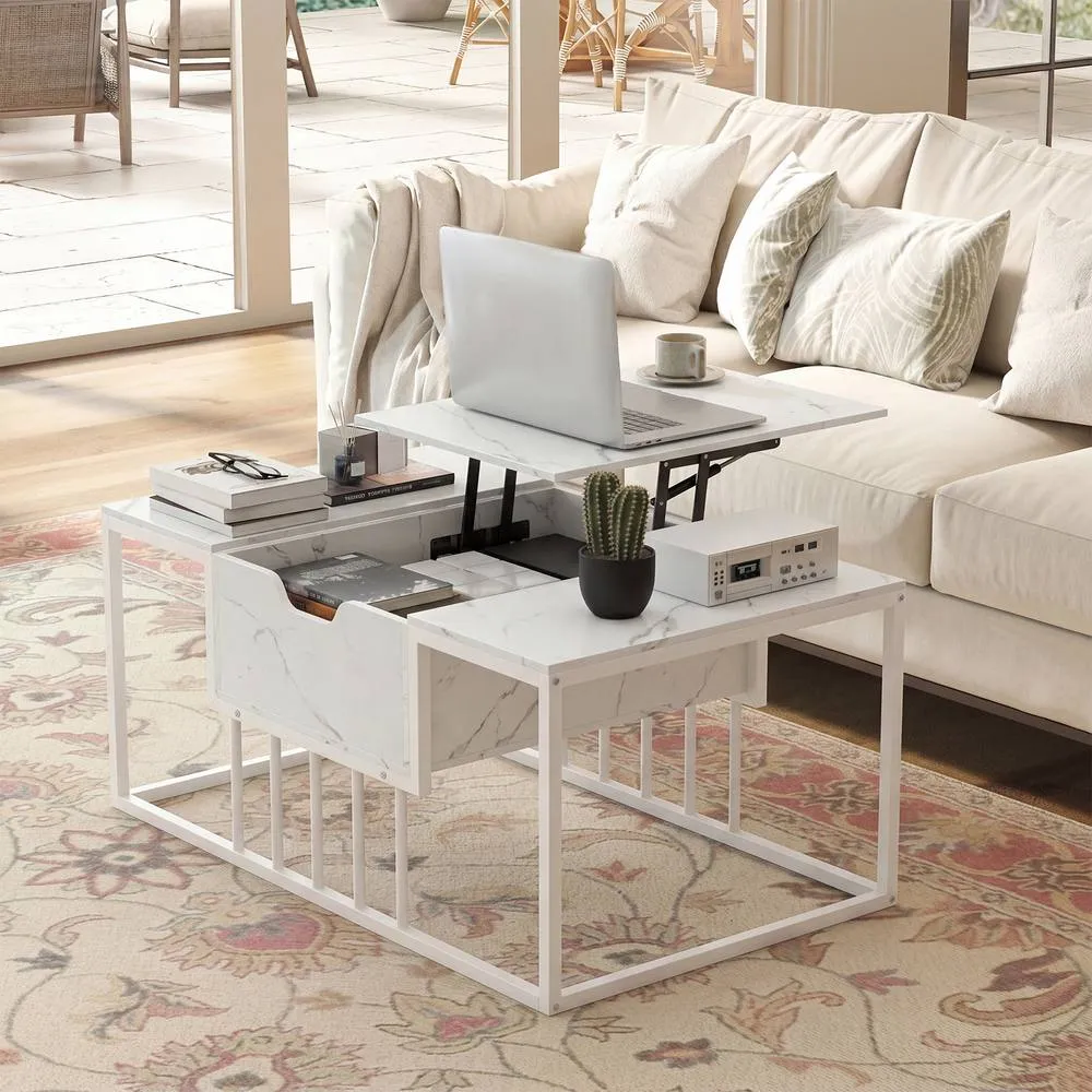 Costway Coffee Table Flip Top Center Table with Hidden Storage Compartment in White 5