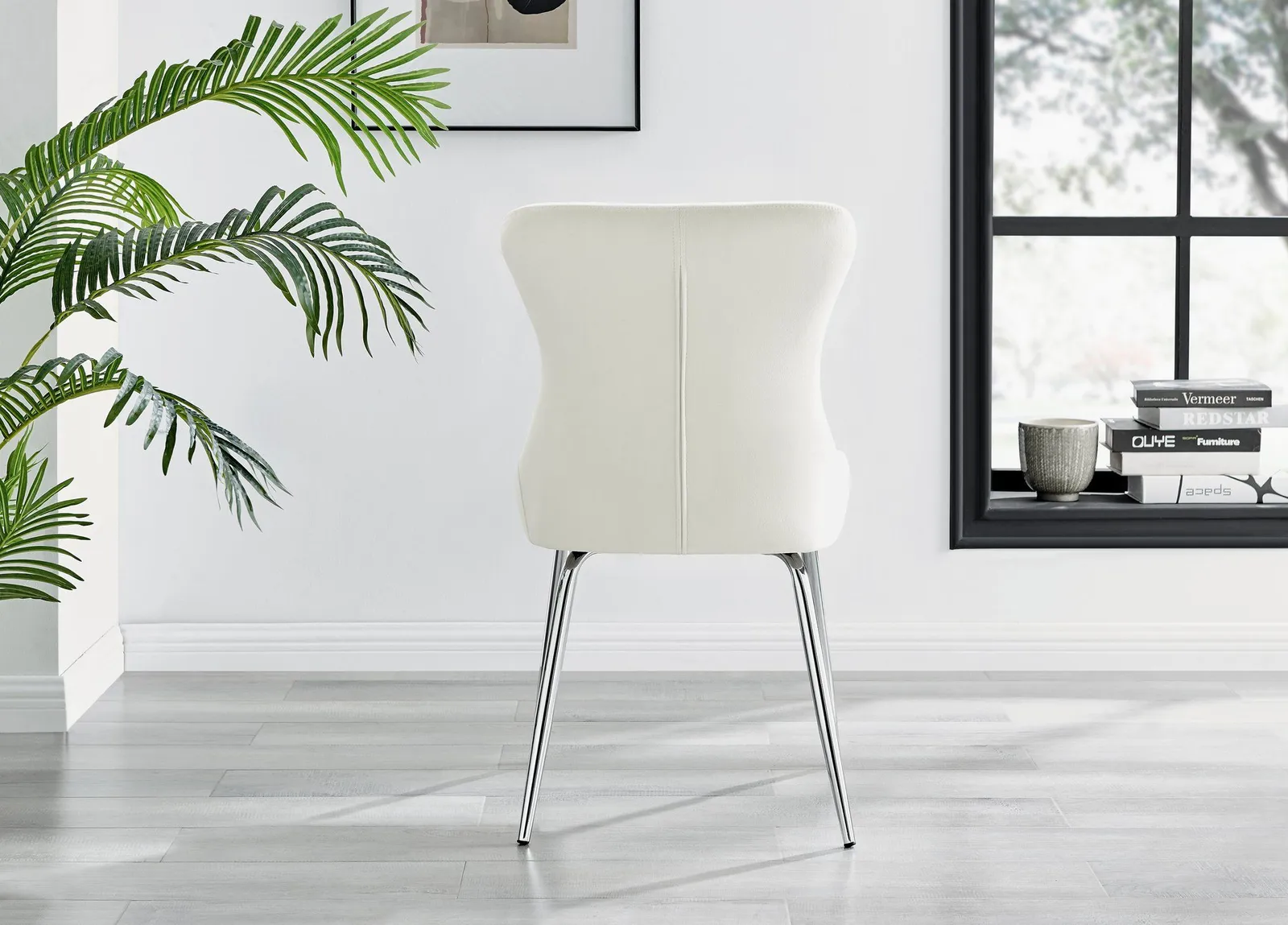 FurnitureboxUK Set of 2 Nora Deep Padded Luxurious Dining Chairs Upholstered In Soft Velvet With Chrome Legs in Cream 6