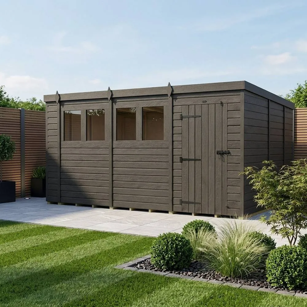 Buttercup Farm 15ft x 9ft Composite Pent Garden Shed Single Door With Windows in Grey 2