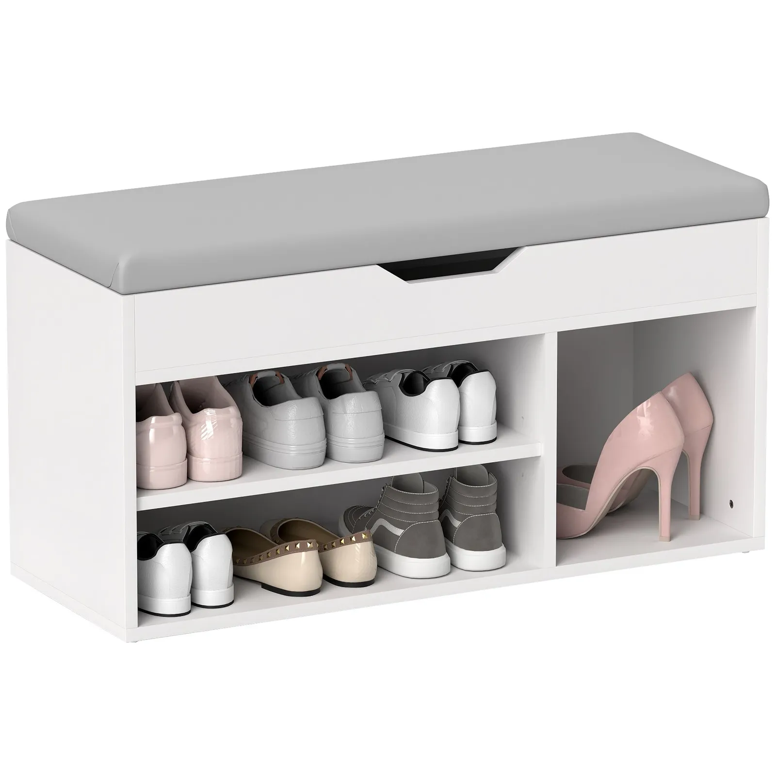 HOMCOM Sit-On Shoe Storage Unit w/ Hidden Compartment Handles in Cream 2