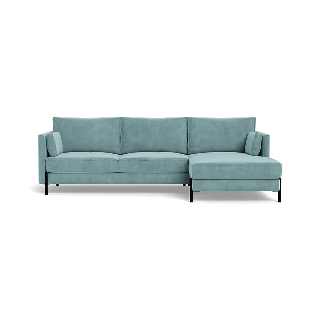 Heal's Tortona Right Hand Facing 4 Seater Corner Chaise Smart Luxe Velvet Mineral Blue Black Feet 1