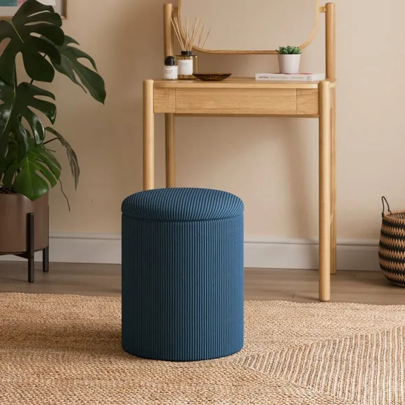 Ribbed Chenille Round Tray Table Storage Footstool