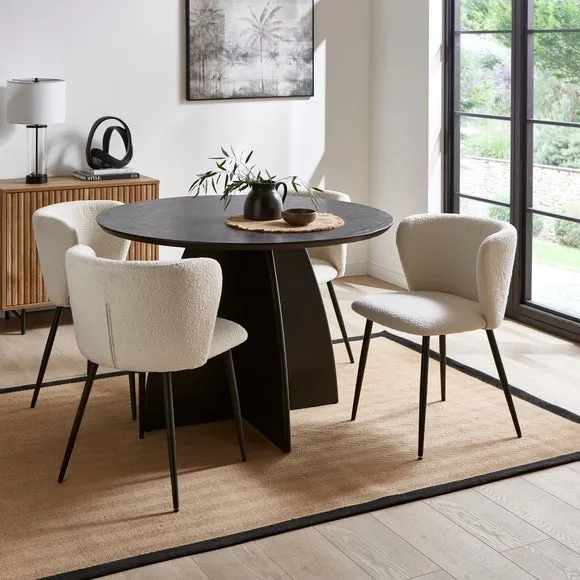 Effy 4 Seater Round Dining Table with 4 Mandy Ivory Boucle Dining Chairs