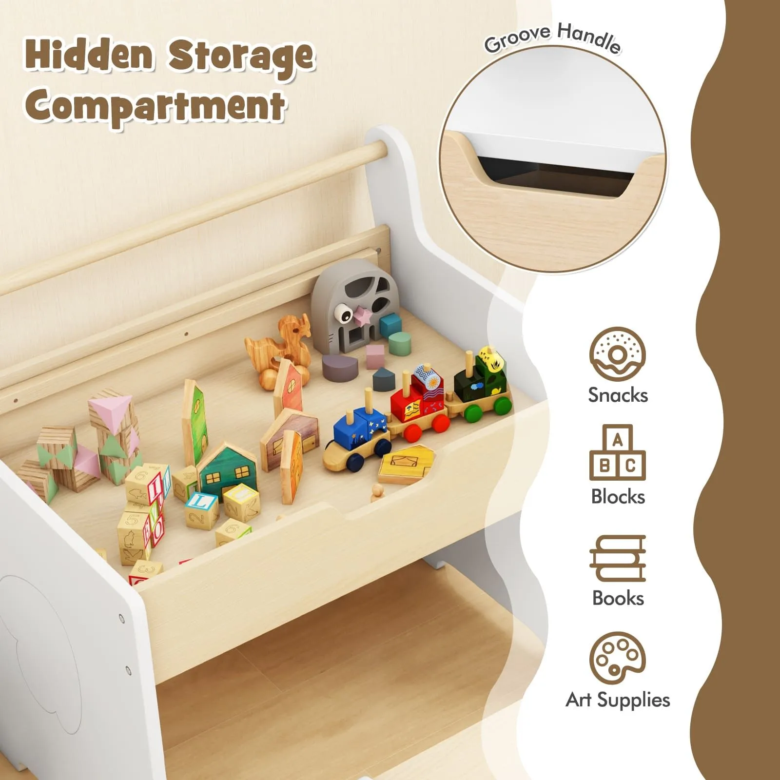 Costway Table & Chair Set Wooden Activity Desk & Chair Set in Natural 4