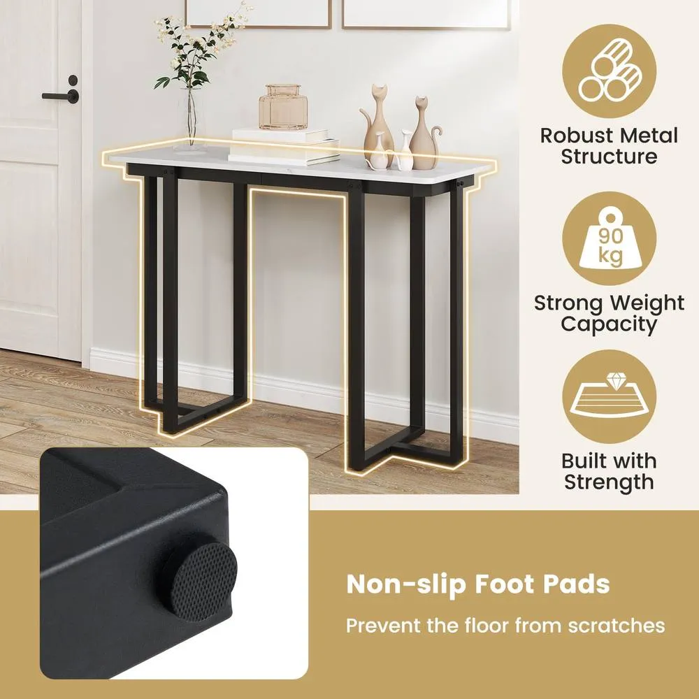 Costway Console Table Modern Faux Marble Entryway Table White & Black 5