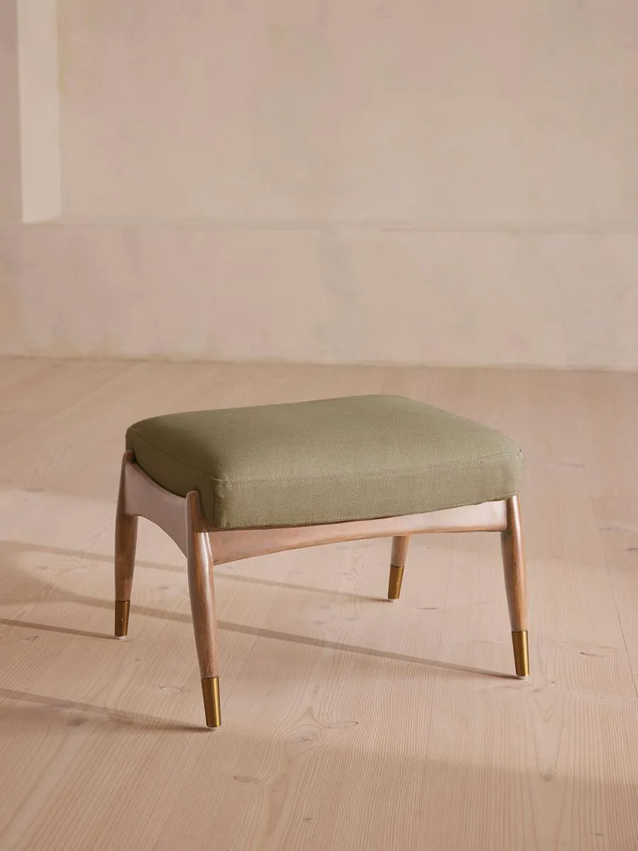 Theodore Oak Footstool, Linen, Sage