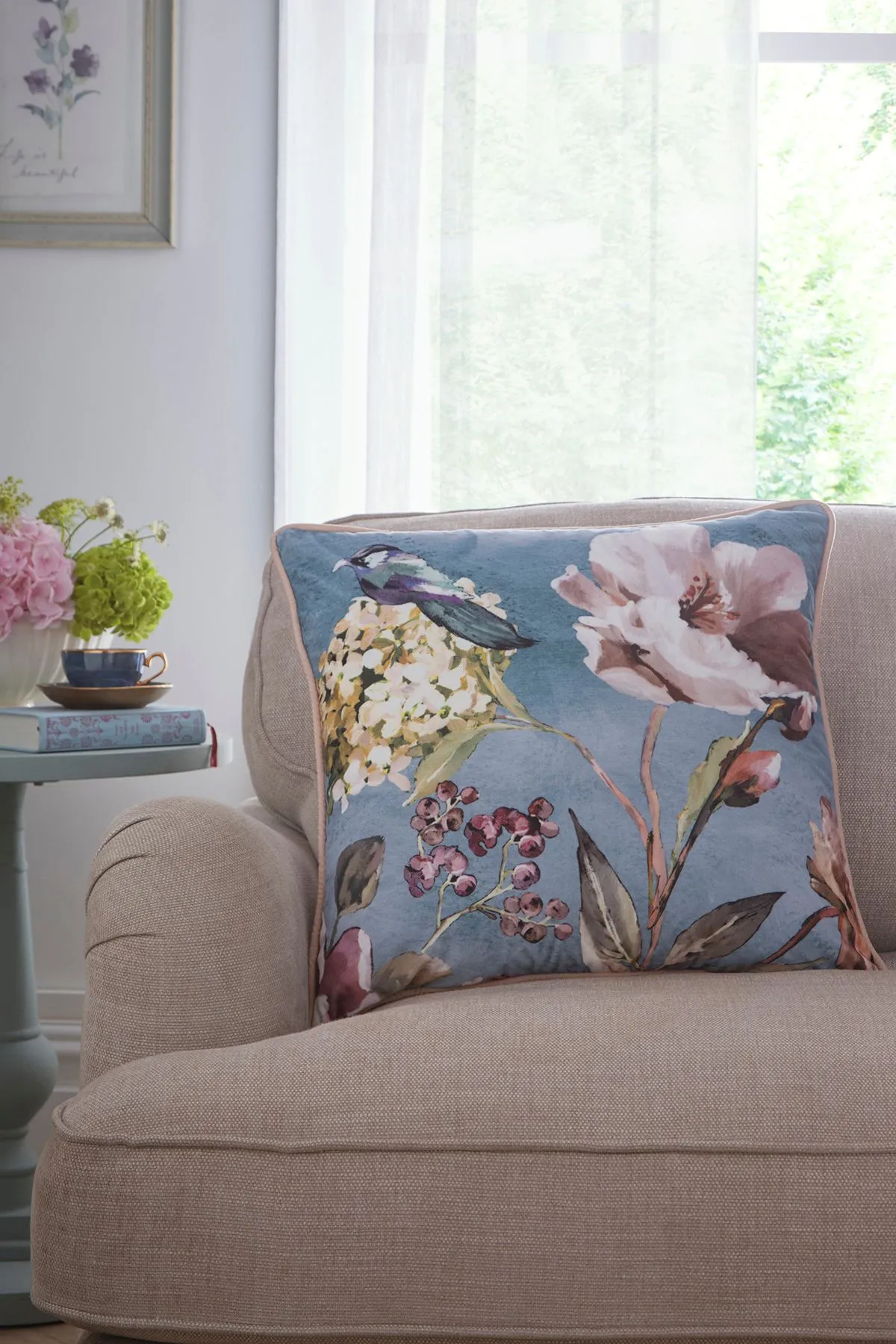Appletree 'Portia' Floral Print Large Velvet Filled Cushion
