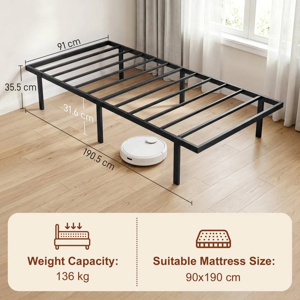 HOMCOM 3ft Single Bed Frame with Underbed Storage, No Box Spring Needed in Black 3
