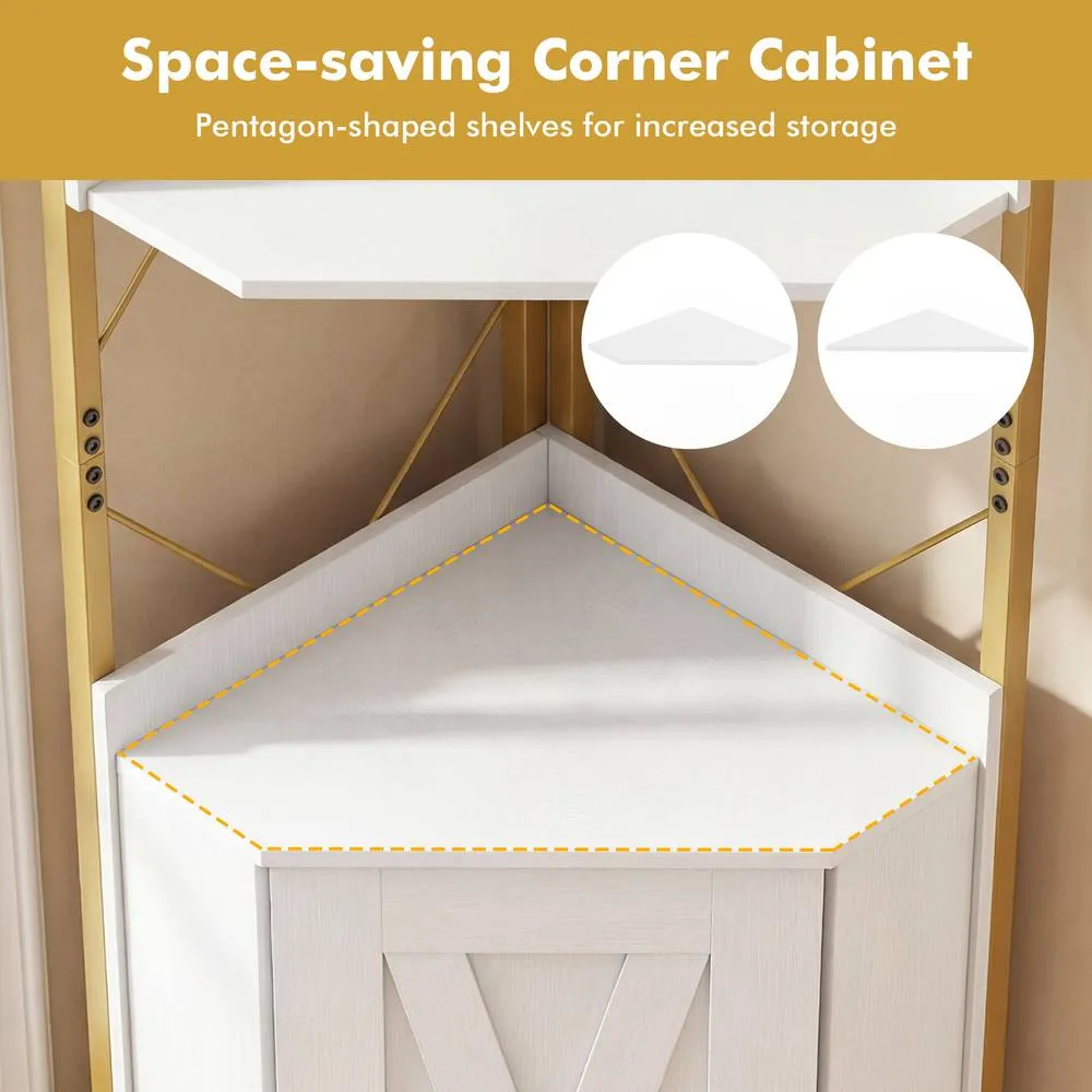 Costway Modern Corner Shelf 180cm Tall Corner Cabinet Bookshelf Display Rack in White 5