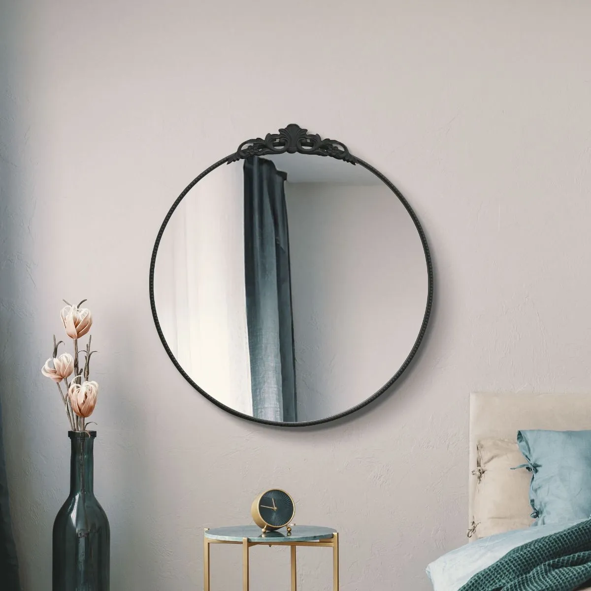 MirrorOutlet Black Metal Framed Round Decorative Wall Mirror 39" X 39" (100x100CM) 6