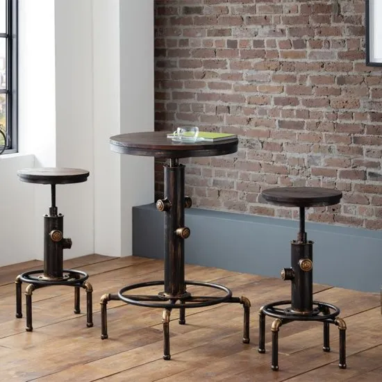 Rockport Pipework Bar Set In Brushed Copper And Rustic Elm