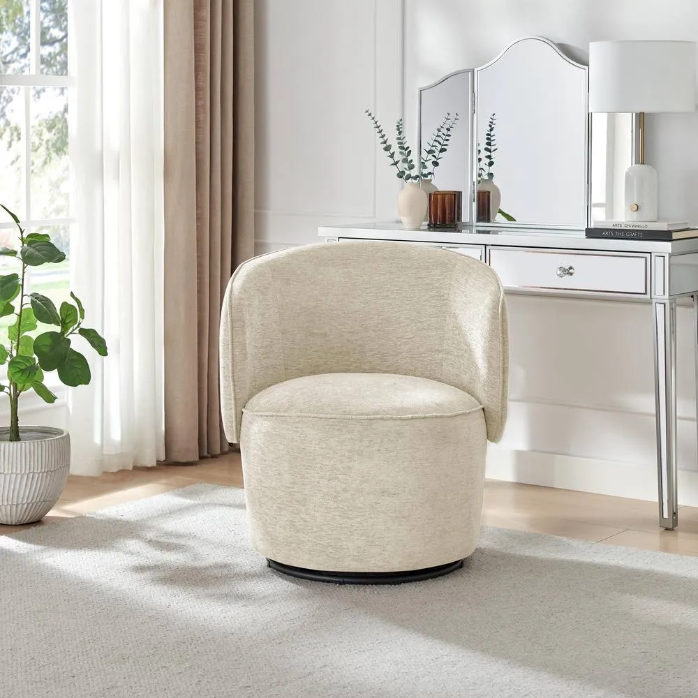 FurnitureboxUK Liode Fabric Round Swivel Accent Chair in Cream 4