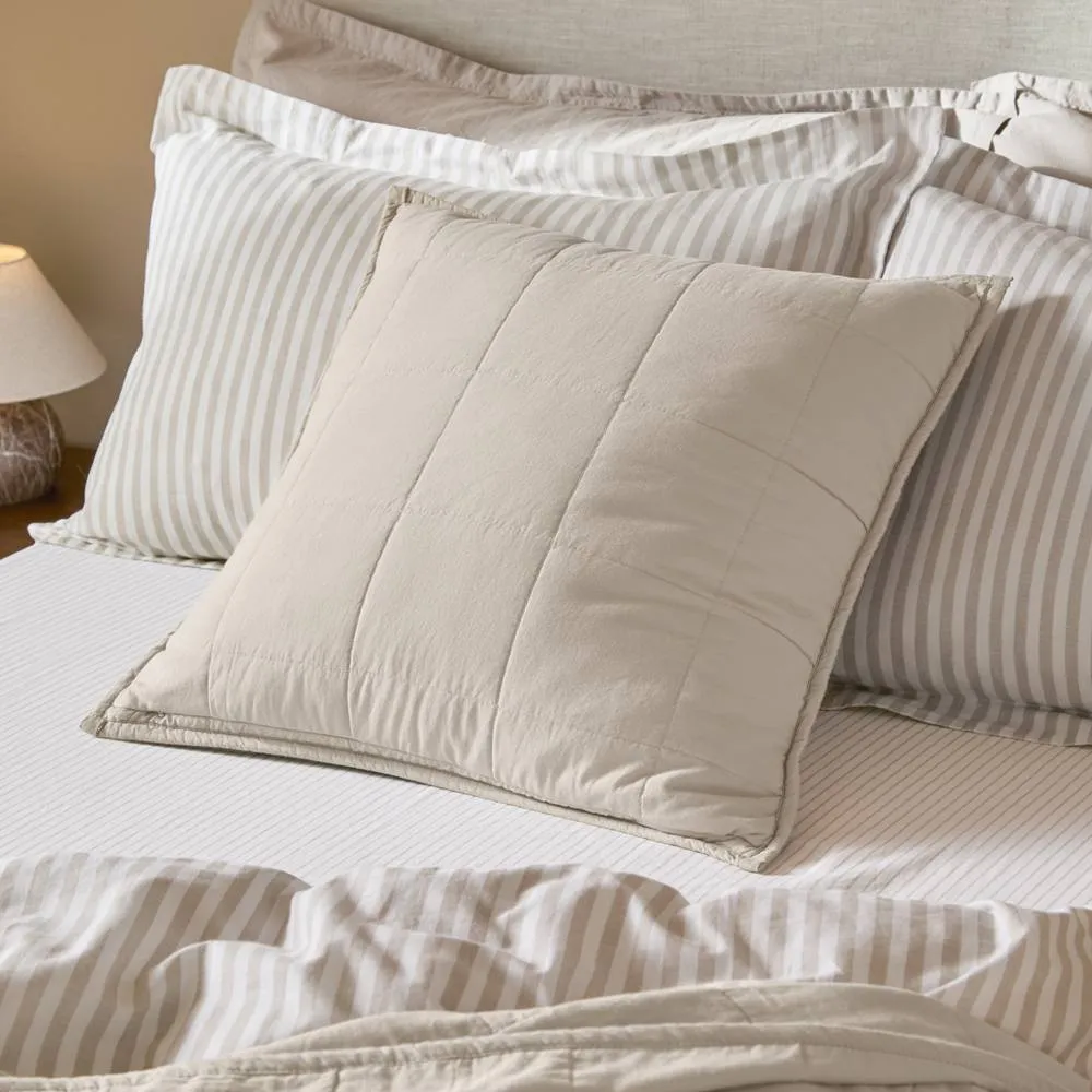 Yard Hebden Quilted Washed Cotton Cushion in Beige 1