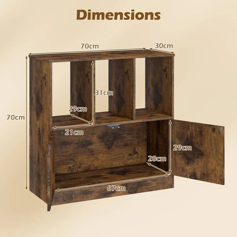 Costway 3-Cube Bookcase 3-Tier Bookshelf w/Cabinet Modern Storage Organizer in Brown 2