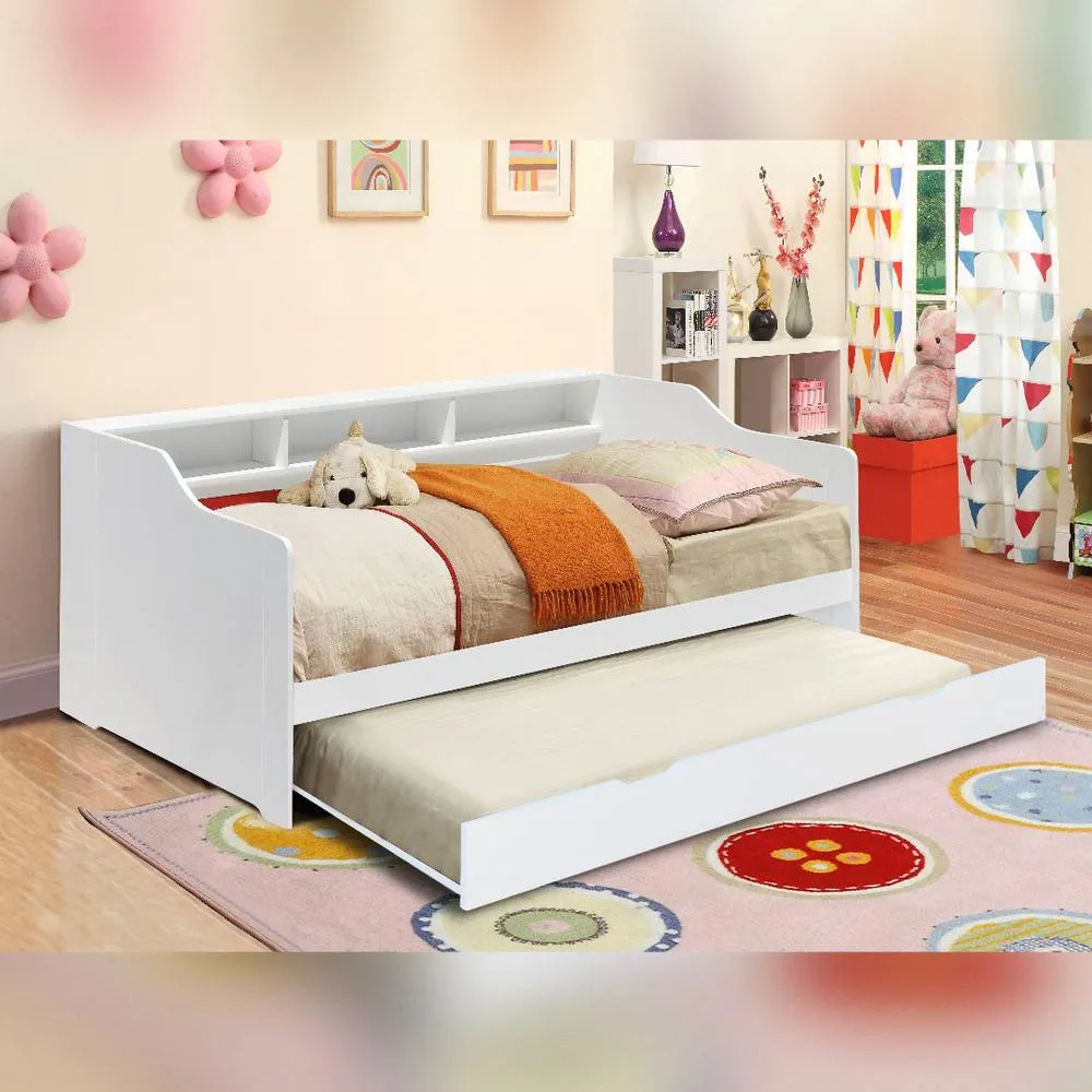 Comfy Living Ltd 3ft Wooden Bed With Shelving & Pull Out Trundle in White