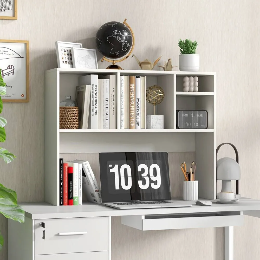 Costway Wooden Desktop Bookshelf Modern Countertop Hutch Display Rack in White 3