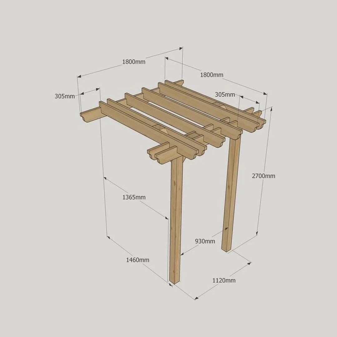 Rutland County Garden Furniture Ltd Wall Mounted Double Garden Pergola, Wood, L180 x W180 x H270cm, Brown in Light Green 3
