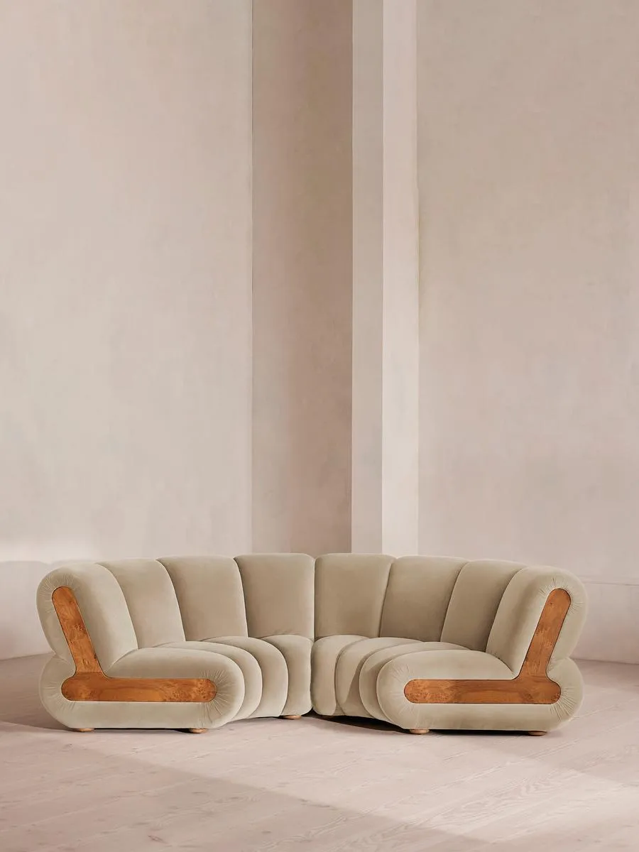 Noelle Modular Curved Sofa, Four Seater, Velvet, Oyster