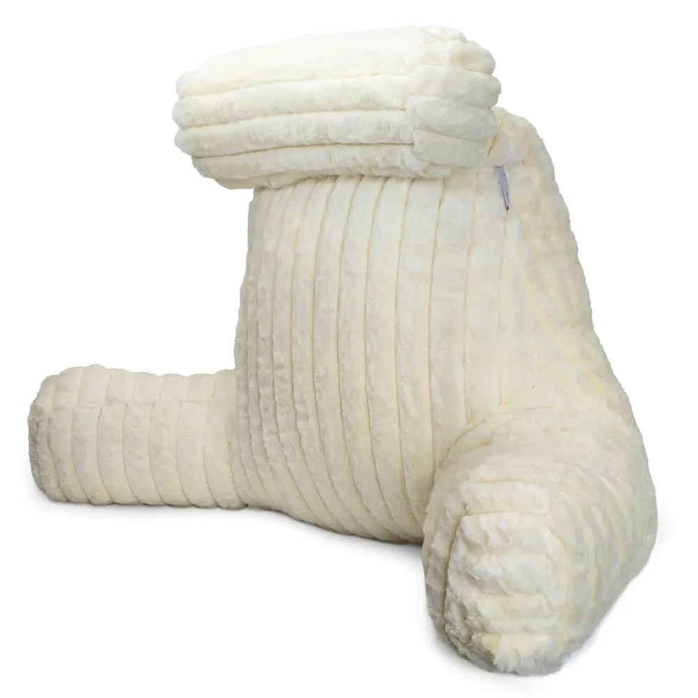 Aamira Luxurious Xl Reading Pillow Detachable Headrest, Soft Ribbed Cream Faux Fur, Memory Foam Cuddle Cuddle Cushion Backrest, Cream