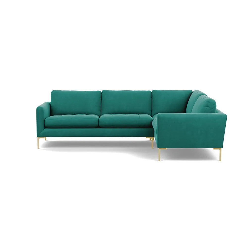 Heal's Eton Right Hand Facing Corner Sofa Smart Velvet Green Brass Feet