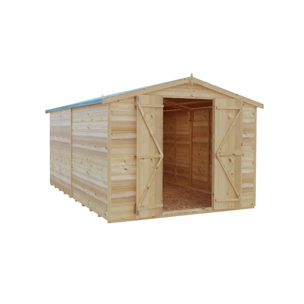 Shires Overlap 12 x 8 Dip Treated Apex Shed Double Door No windows in Light Tan