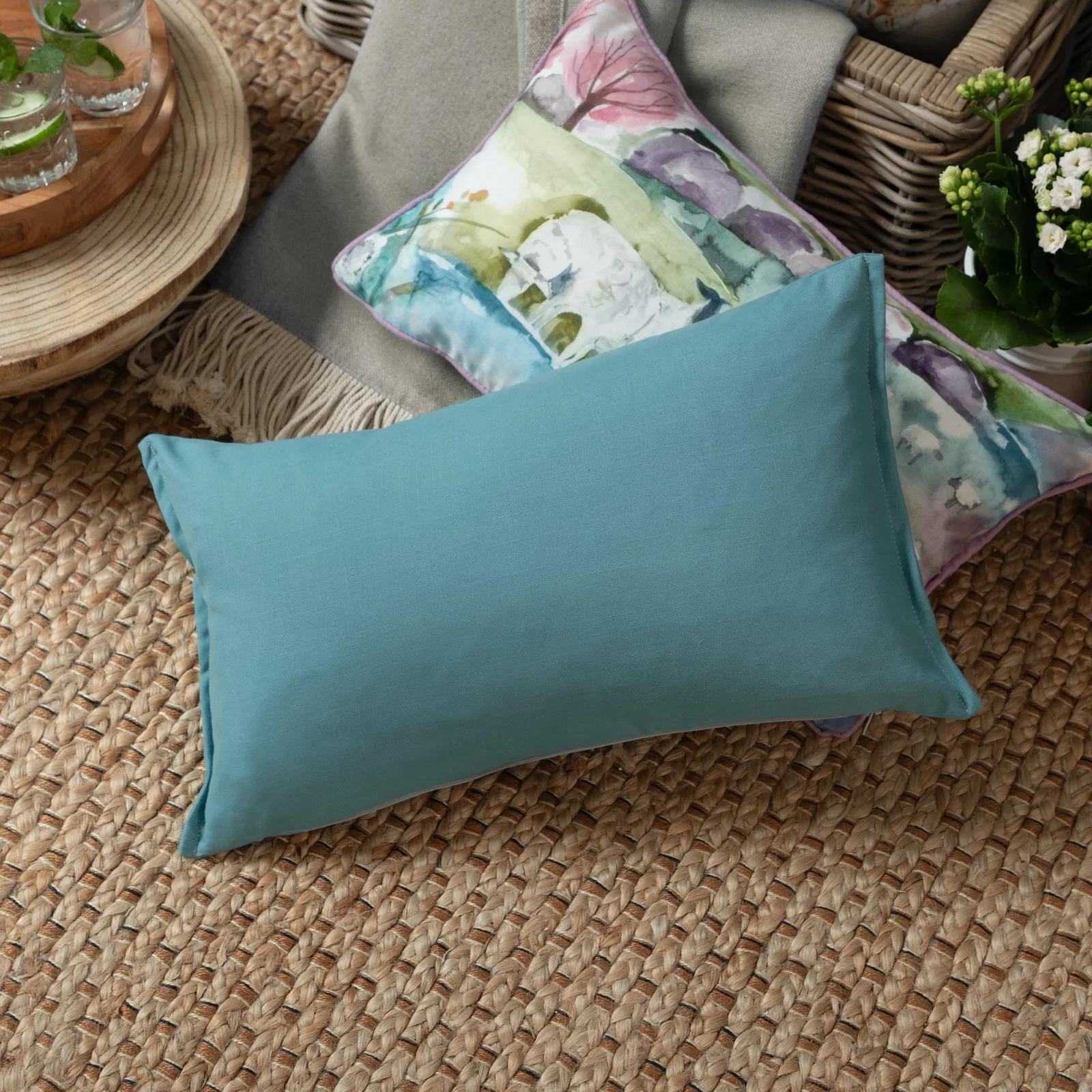 Voyage Maison Alfresco Rectangular Oxford Outdoor Cushion in Teal 6