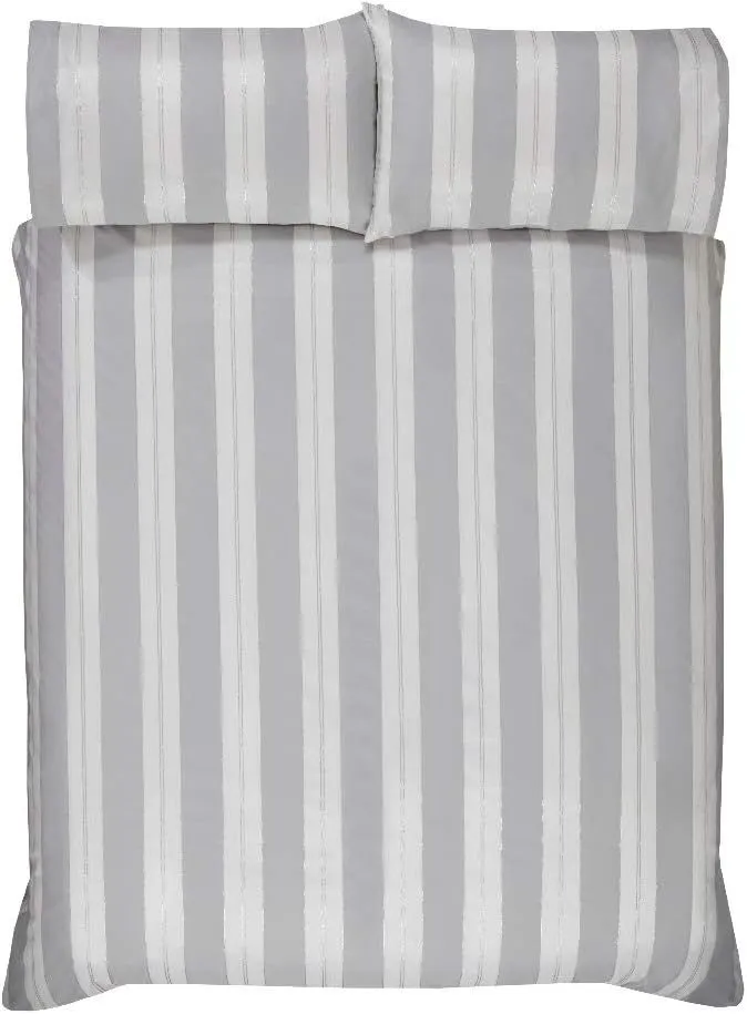 Smart Living Luxury Hotel Quality Lurex Stripe Jacquard Duvet Cover with Pillowcases in Silver 3