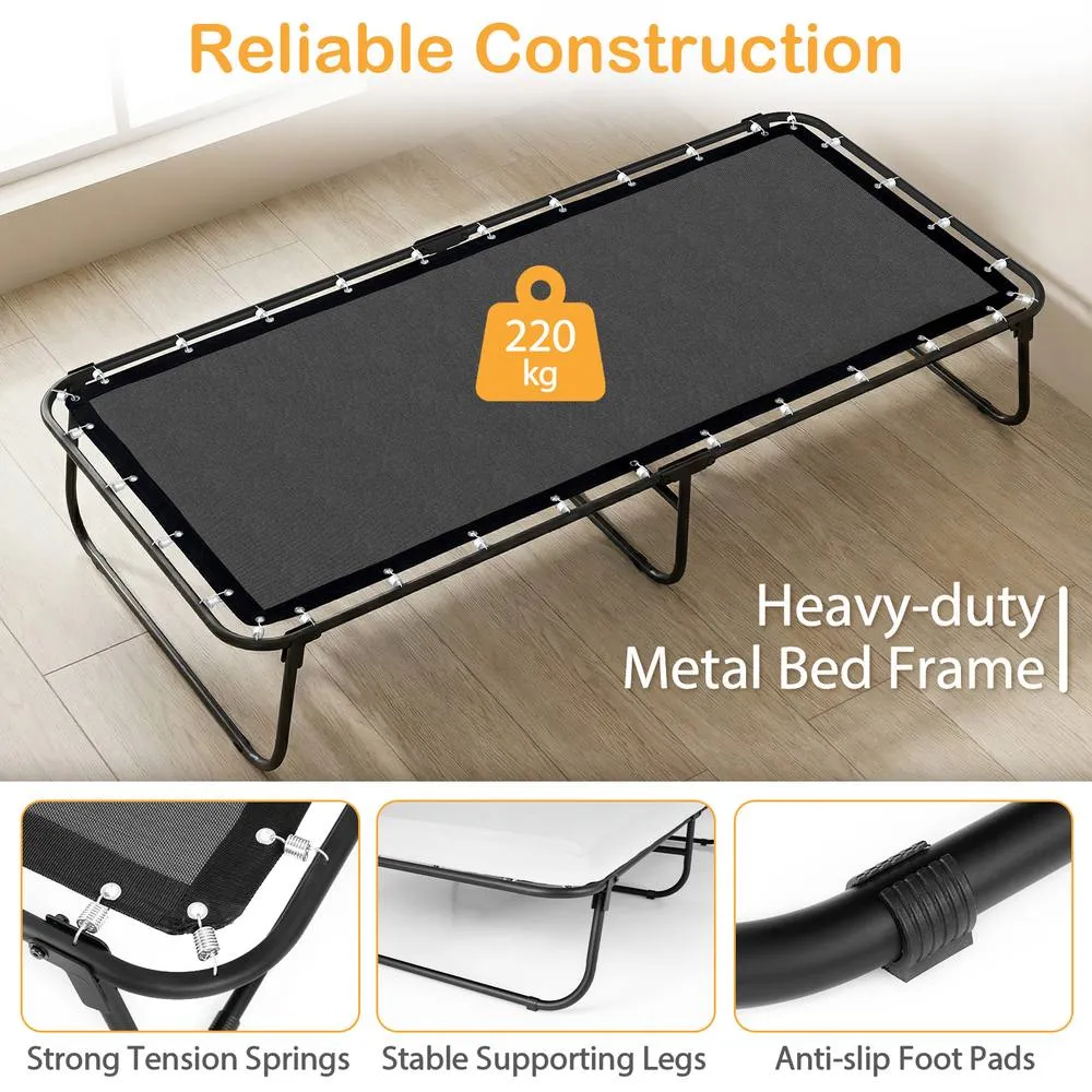 Costway Folding Bed with Mattress Single Size Guest Bed Rollaway Fold Up Bed in White 4
