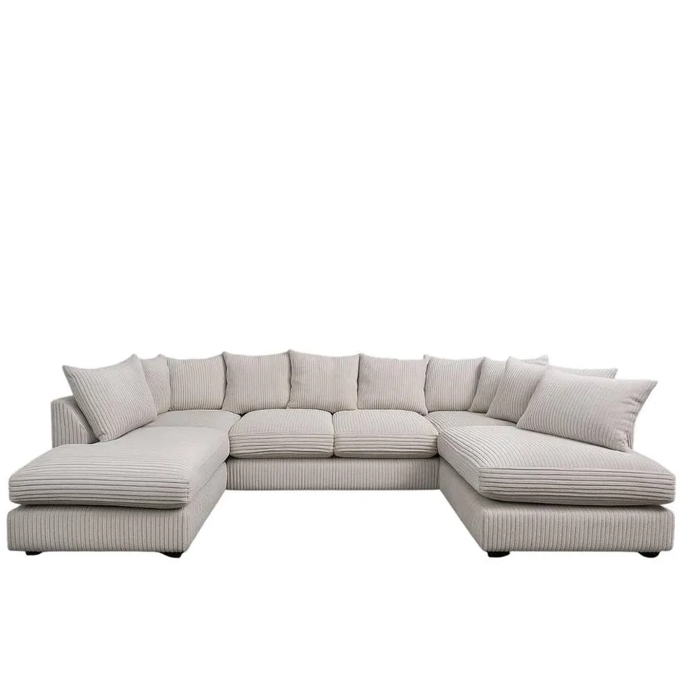 Bliss Furniture Jumbo Cord U Shape Scatter Back Sofa in Cream Colour