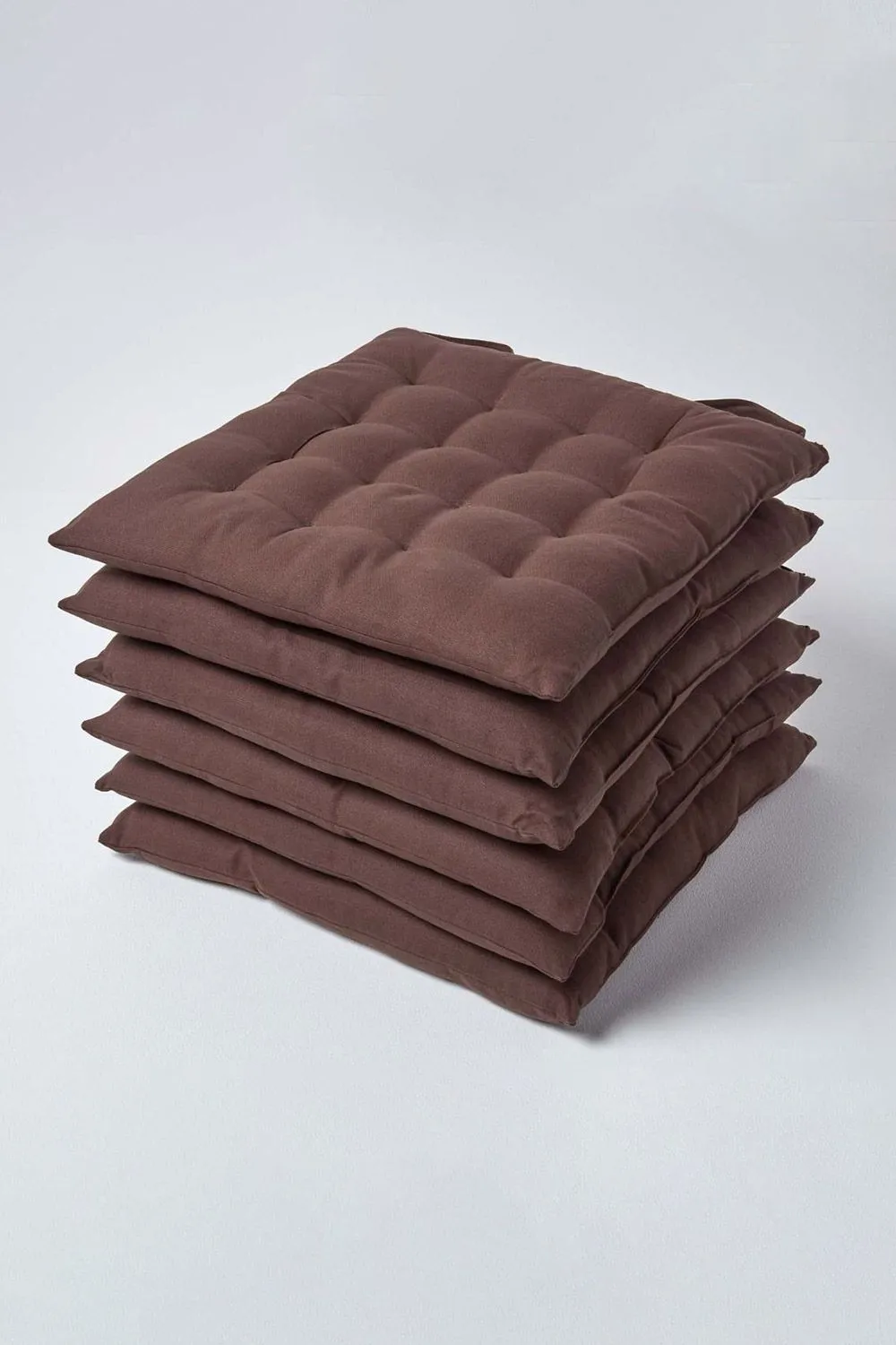 Homescapes 6 Pack Seat Pads Luxury 100% Cotton Indoor Outdoor Garden Cushion, 40cm in Brown 1