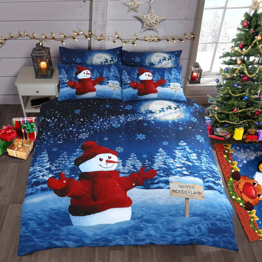 Velosso Glitter Snowman Panel Cotton Rich Printed Duvet Cover & Pillowcase Set