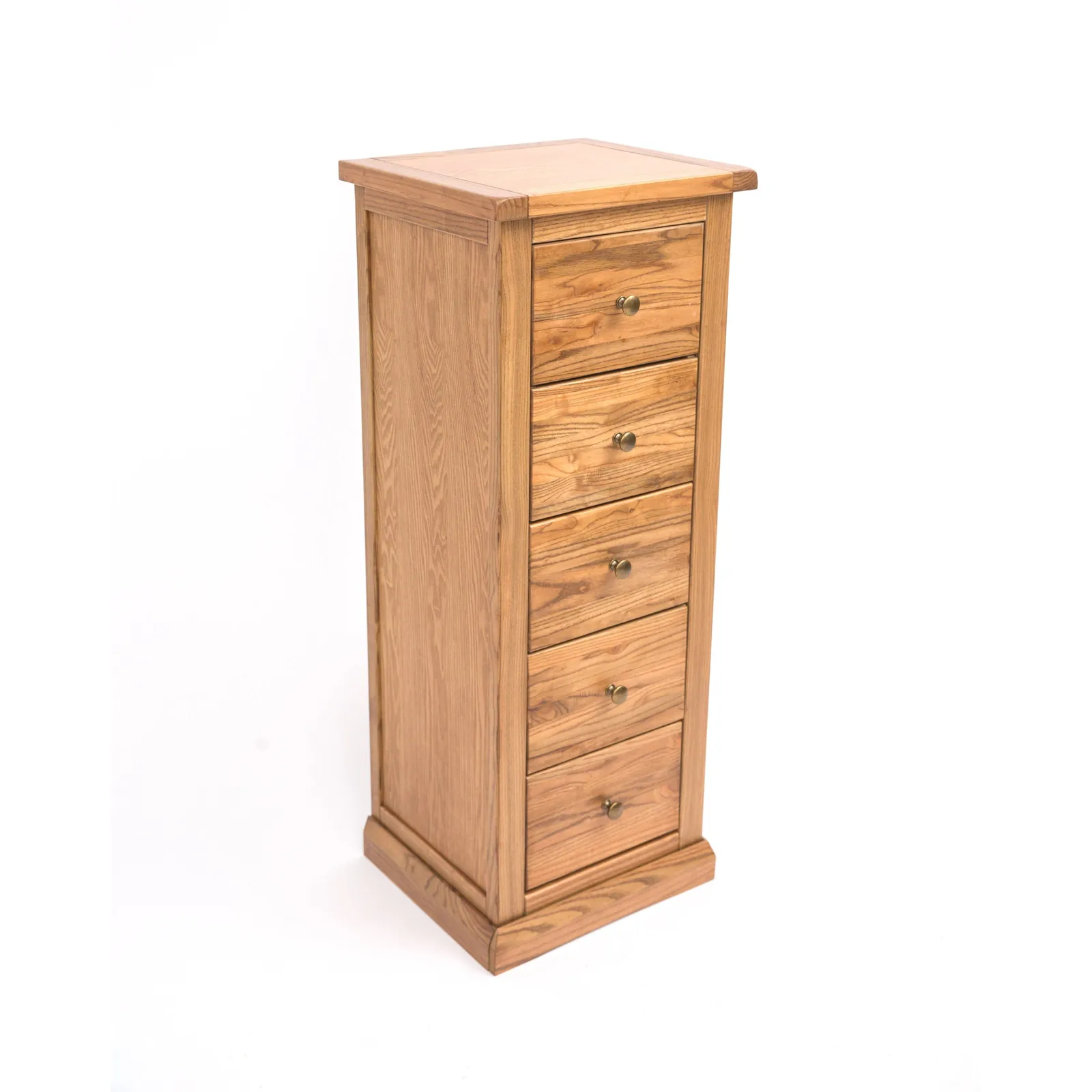 Cabinet Bits Salerno 5 Drawer Narrow Chest of Drawers Brass Knob in Natural 3