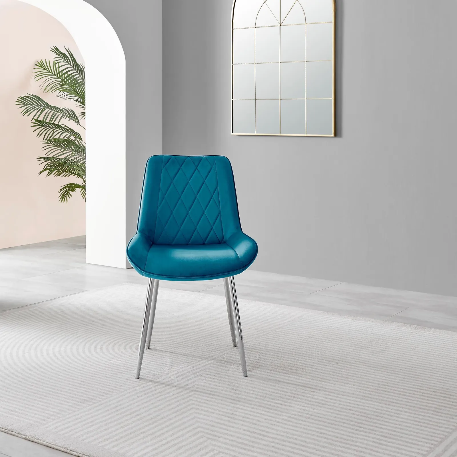 FurnitureboxUK 2x Pesaro Velvet Silver Leg Luxury Dining Chairs in Blue 4